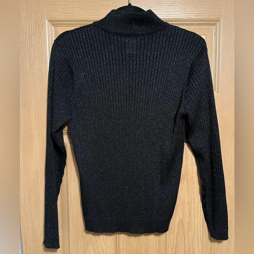 Vintage Talbots Mixed Stitch Black Metallic Mockneck Sweater